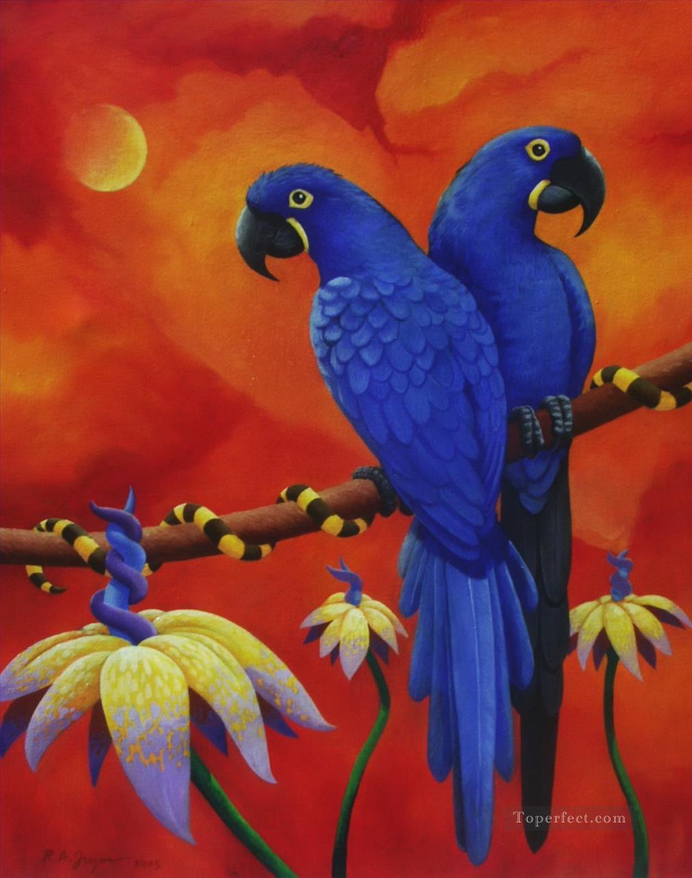 parrots in red background birds Oil Paintings